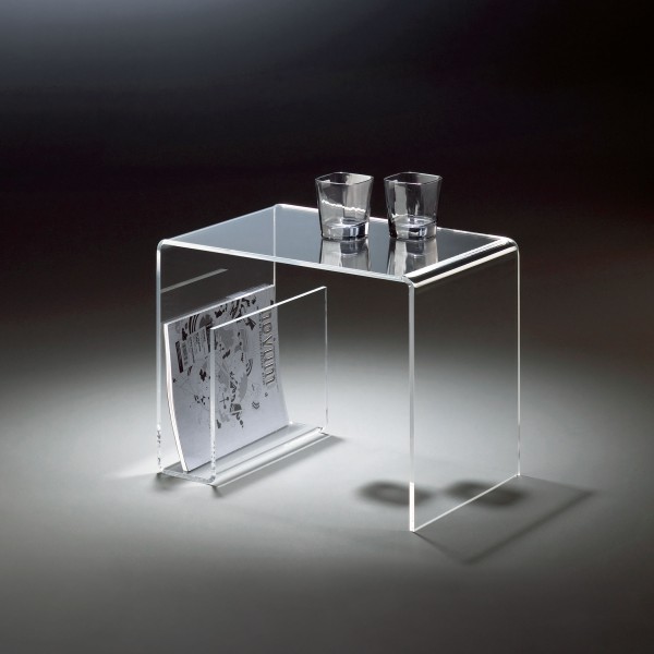Hochwertiger Acryl-Glas Beistelltisch mit Zeitungsfach, klar, 48 x 32 cm, H 38 cm Acryl-Glas-Stärke 8 mm