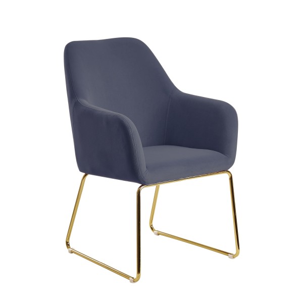 Design Esszimmerstuhl, Samt Blaugrau, Küchenstuhl mit goldenen Beinen