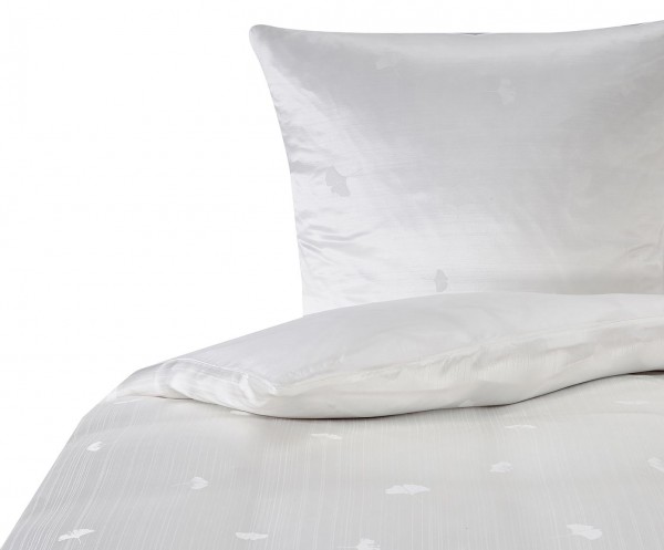Luxus Bettwäsche, Seiden-Mischgewebe, Weiß mit Ginkgo Blättern, in 9 verschiedenen Größen