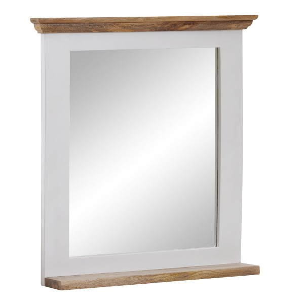 Design Badezimmerspiegel mit Ablage, aus Mango Massivholz, Weiß, 73x78x15 cm