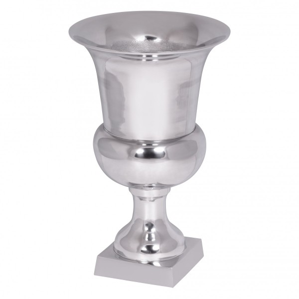 Deko Pokal Aluminium, 40 cm Silber glänzend, Design Dekoration Modern, Alu Deko Kelch Glanz, Wohnung Dekoration Skulptur, Dekofigur Metall