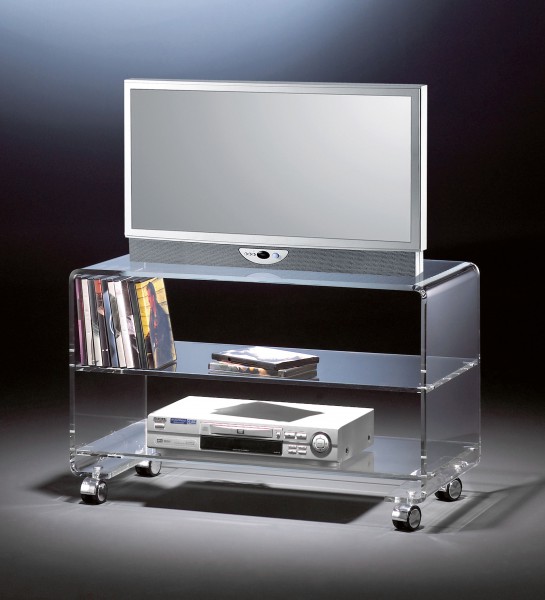 Hochwertiger Acryl-Glas TV-Wagen / TV-Tisch mit 4 Chromrollen, klar, 80 x 40 cm, H 50 cm, Acryl-Glas-Stärke 10 mm