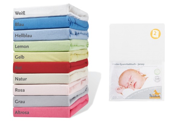 Pinolino Spannbetttücher für Kinderbetten 2 Stück, aus 100% Baumwolle, passend für Matratzen von L 120 x B 60 cm bis L 140 x B 70 cm