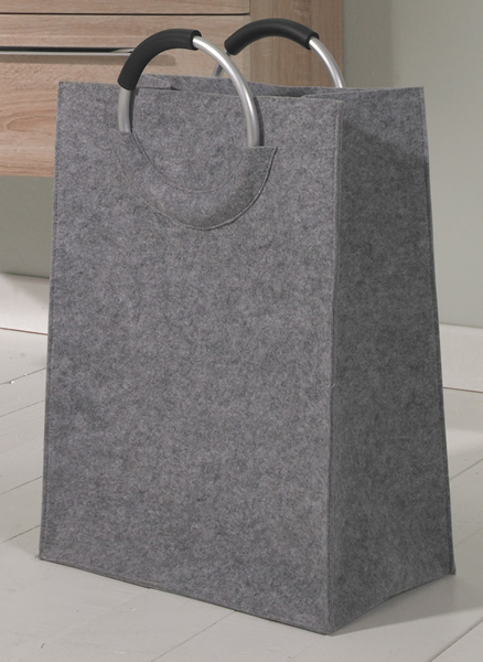 Designer Wäschetasche / Wäschesack aus Filz mit 2 Griffen, grau, B 40 x T 24 x H 60 cm