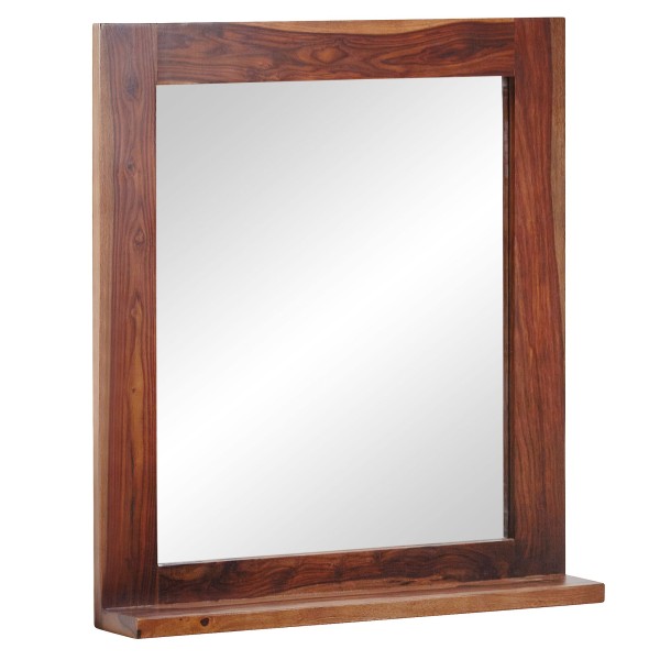 Design Badezimmerspiegel mit Ablage, aus Sheesham Massivholz, 68x78x13 cm