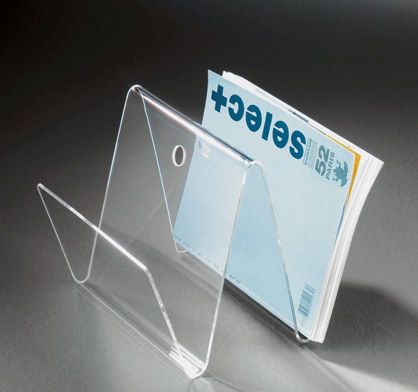 Hochwertige Acryl-Glas Zeitungstasche, Zeitungsständer, klar, 30 x 30 cm, H 26 cm, Acryl-Glas-Stärke 4 mm