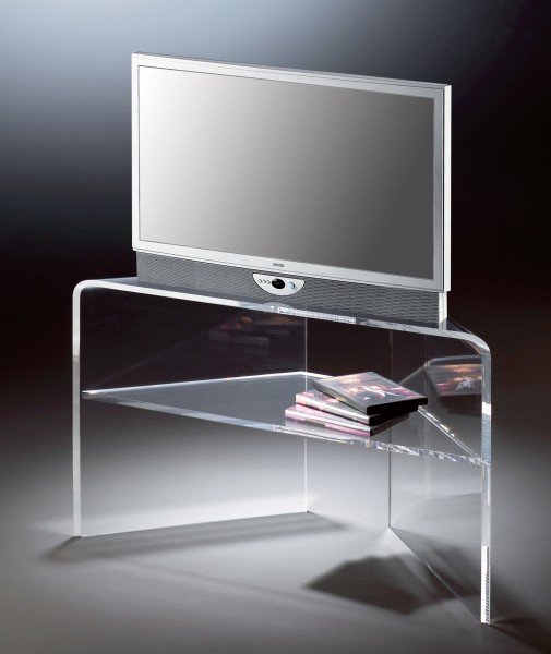 Hochwertiger Acryl-Glas TV-Eck-Tisch, TV-Eck-Rack, klar, 20 / 90 x 35 cm, H 50 cm, Acryl-Glas-Stärke 12 mm