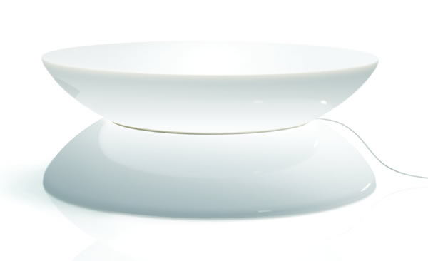 Moree Lounge Tisch / Beistelltisch, beleuchtet, Ø 84 cm, H 33 cm, mit Glasplatte, ABS glänzend, weiß transzulent, mit E27 (220-240 V) Standard-Leuchtmittel, Inkl. Dimmer, für Innen