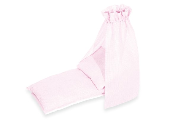 Pinolino Puppenbettzeug für Puppenbettchen 3-tlg., rosa, aus 100% Baumwolle, Matratzenmaß ca. L 53 x B 25 cm