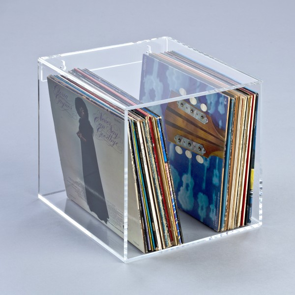 Hochwertiges Acryl-Glas Wandregal / Standregal für LP Schallplatten / Vinylplatten, transparent, B35 x T35 cm, H 35 cm, Acryl-Glas-Stärke 8 mm