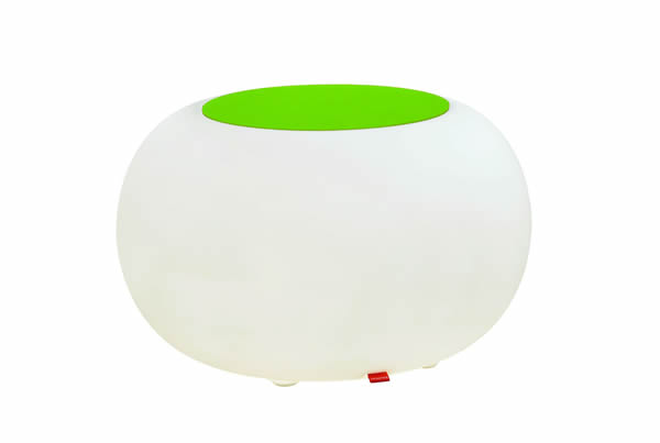 Moree Bubble, LED beleuchteter Sitzhocker, mit grünem Sitzkissen, Ø 68 cm, H 41 cm, Oberfläche Ø 40 cm, Polyethylen, seidenmatt, weiß, mit E27 (230 V) Vielfarben LED, mit Fernbedienung, für Innen