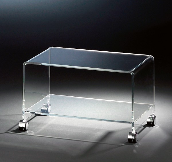 Hochwertiger Acryl-Glas TV-Wagen / TV-Tisch mit 4 Chromrollen, klar, 63 x 38 cm, H 38 cm, Acryl-Glas-Stärke 10 / 12 mm