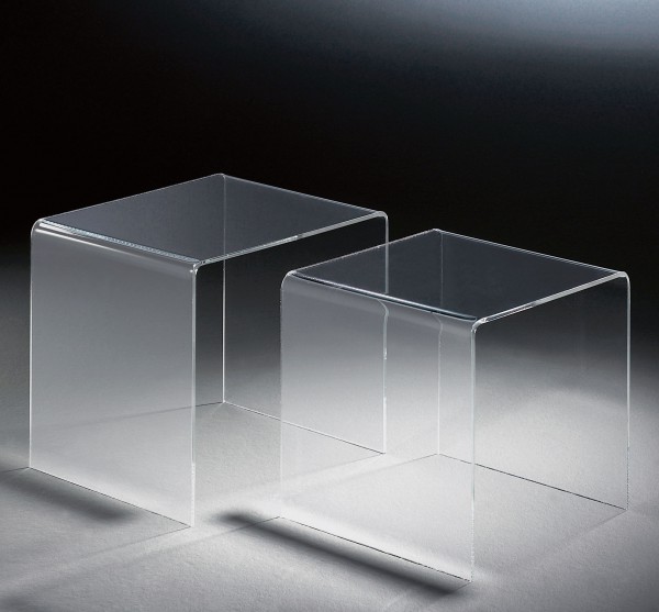Hochwertiger Acryl-Glas Zweisatztisch, 40 x 33 cm, H 36 cm und 33 x 33 cm, H 33 cm, Acryl-Glas-Stärke 6 mm