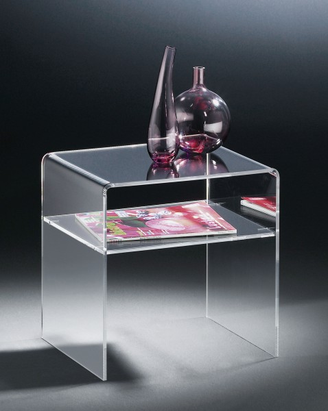 Hochwertiger Acryl-Glas Beistelltisch mit Ablagefach, klar, 40 x 33 cm, H 35 cm, Acryl-Glas-Stärke 6 mm