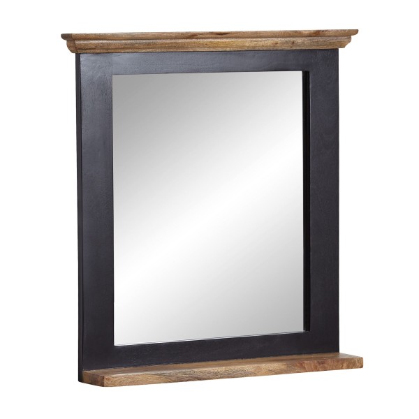 Design Badezimmerspiegel mit Ablage, aus Mango Massivholz, Schwarz, 73x78x15 cm,
