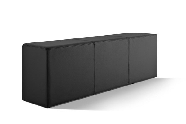 Pomp Bank, echtes Leder, schwarz, B = 150 cm, T = 33 cm, H = 47,5 cm, Sitzbank in Stuhlhöhe mit komfortabler Polsterung