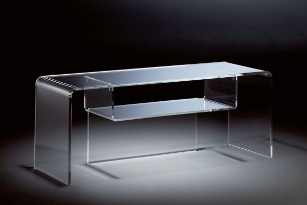 Hochwertiger Acryl-Glas TV-Tisch, TV-Rack, klar, 110 x 33 cm, H 38 cm, Acryl-Glas-Stärke 8 / 12 mm