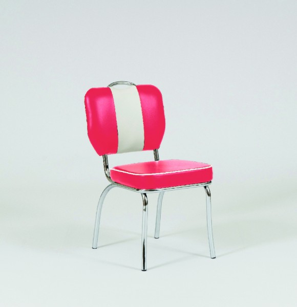 Bistro-Stuhl retro "Louisiana", 2-er Set; Retro / 50er-Jahre, Gestell Stahlrohr verchromt, Bezug 100% Polyester in Lederoptik, Sitzmaße: H48 x T45 x B45 cm, rot/weiß oder schwarz/weiß