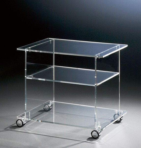 Hochwertiger Acryl-Glas TV-Wagen / TV-Tisch mit 4 Chromrollen, klar, 60 x 45 cm, H 51 cm, Acryl-Glas-Stärke 10 mm