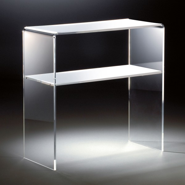 Hochwertiges Acryl-Glas Standregal, Konsole mit 2 Fächern, 70 x 30 cm, H 70 cm, Acryl-Glas-Stärke 12 mm