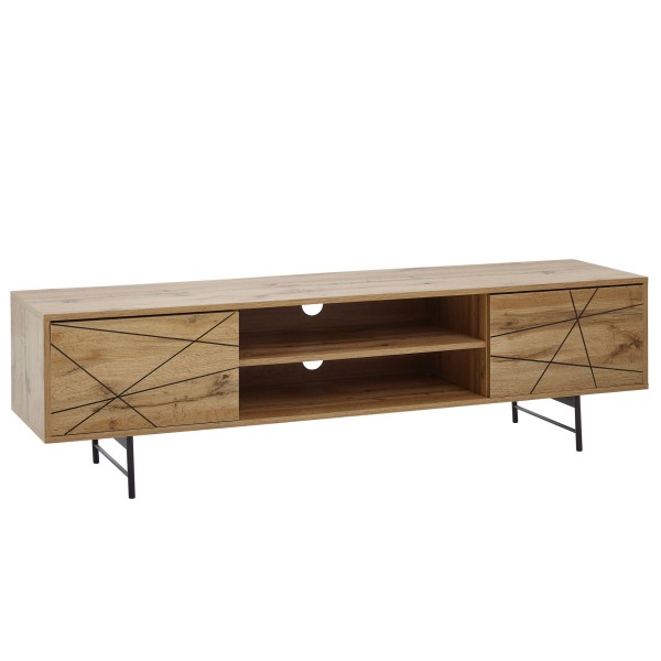 Design Lowboard Holz Eiche-Dekor, 160x45x40 cm, TV-Kommode mit zwei Türen