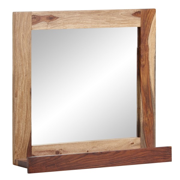 Design Badezimmerspiegel mit Ablage, aus Sheesham Massivholz, 70x68x17 cm