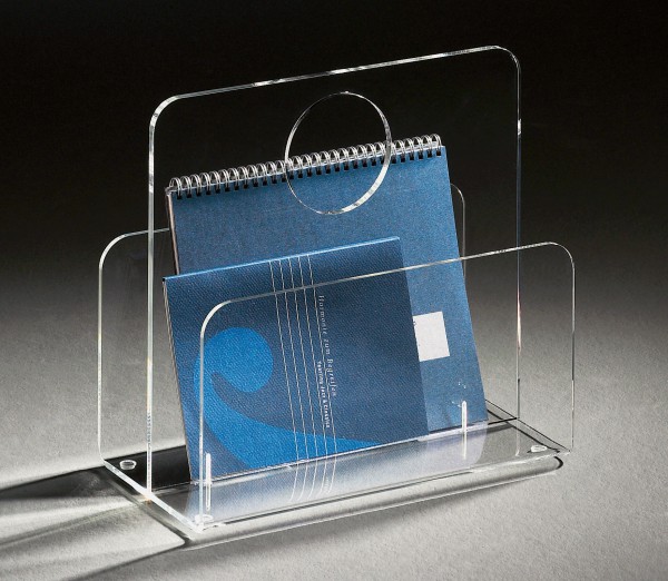 Hochwertige Acryl-Glas Zeitungstasche, Zeitungsständer, klar, 33 x 18 cm, H 31 cm, Acryl-Glas-Stärke 5 / 8 mm