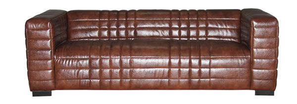 Sofa, 3-Sitzer, Bezug aus Kunstleder, braun, gesteppt, B220 x T91 x H66 cm