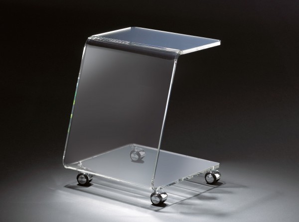 Hochwertiger Acryl-Glas Beistelltisch mit Chromrollen, klar, 37 x 37 cm, H 48 cm Acryl-Glas-Stärke 12 mm