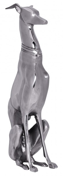 Deko Hund aus Aluminium, silbern, Windhund Skulptur, Hundestatue, Design