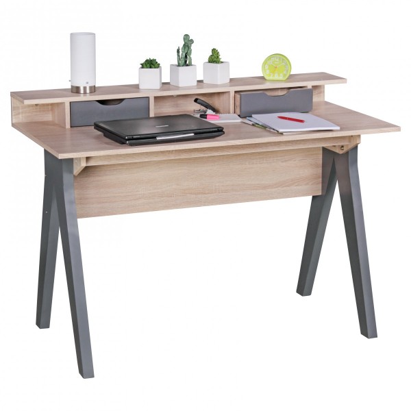Stilvoller Schreibtisch / Bürotisch, Sonoma Eiche, mit ausziehbaren Schubladen